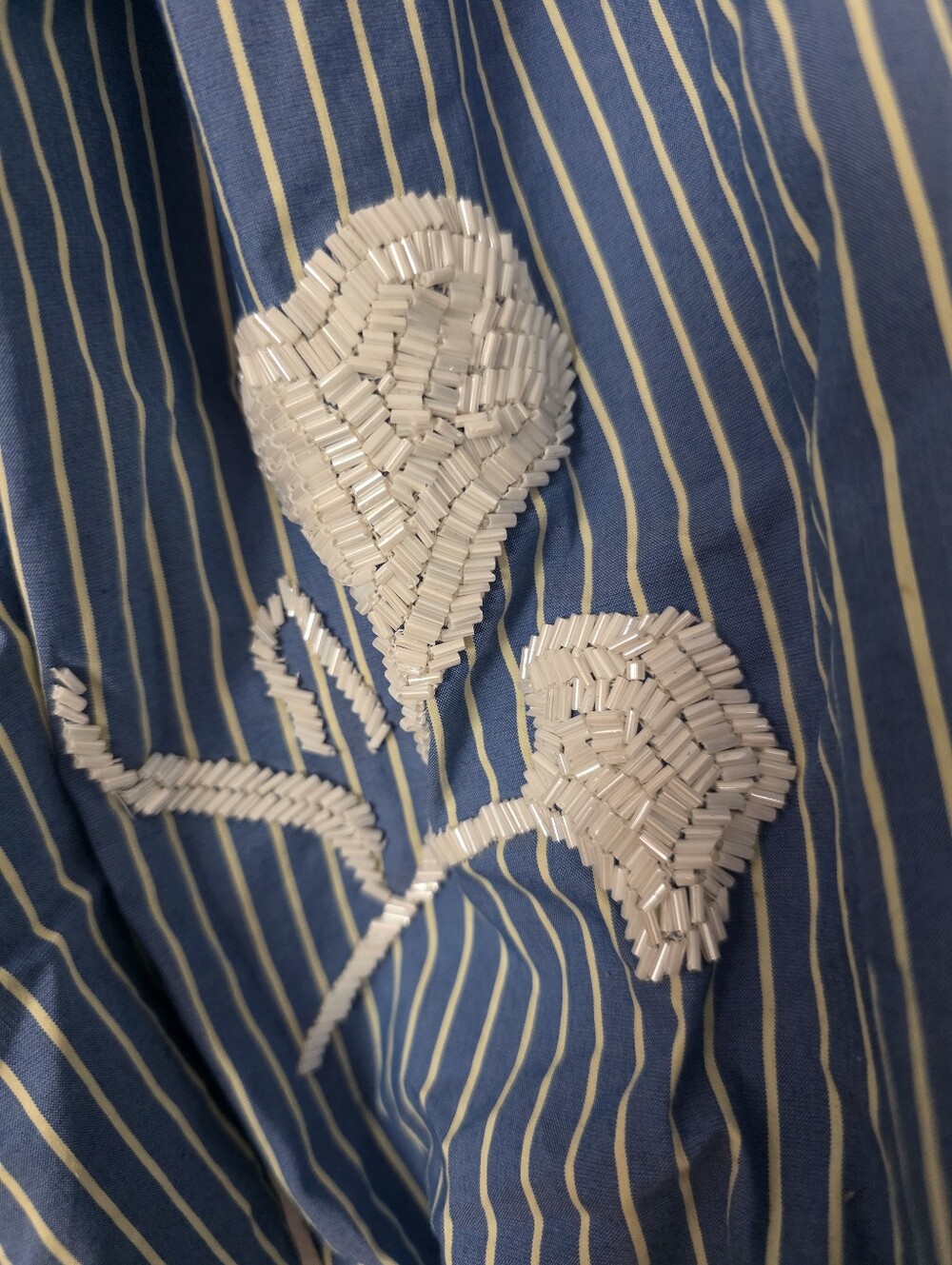 cinq à sept Blue and White Striped Tie-Front Shirt with Beaded Floral - Picture 5 of 12